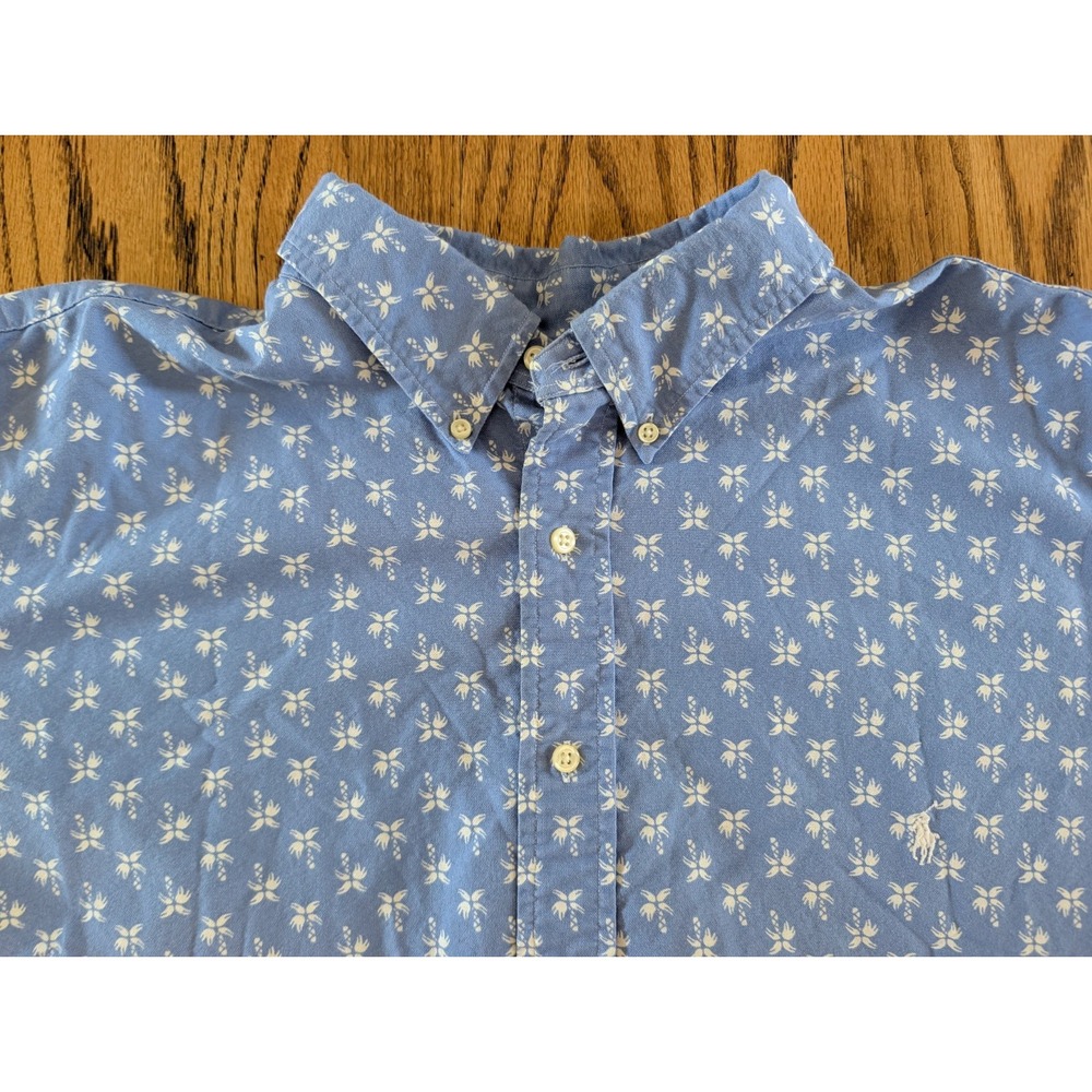 Polo Ralph Lauren Mens 3XB Blue Floral Shirt Short Sleeve Button Down White Pony